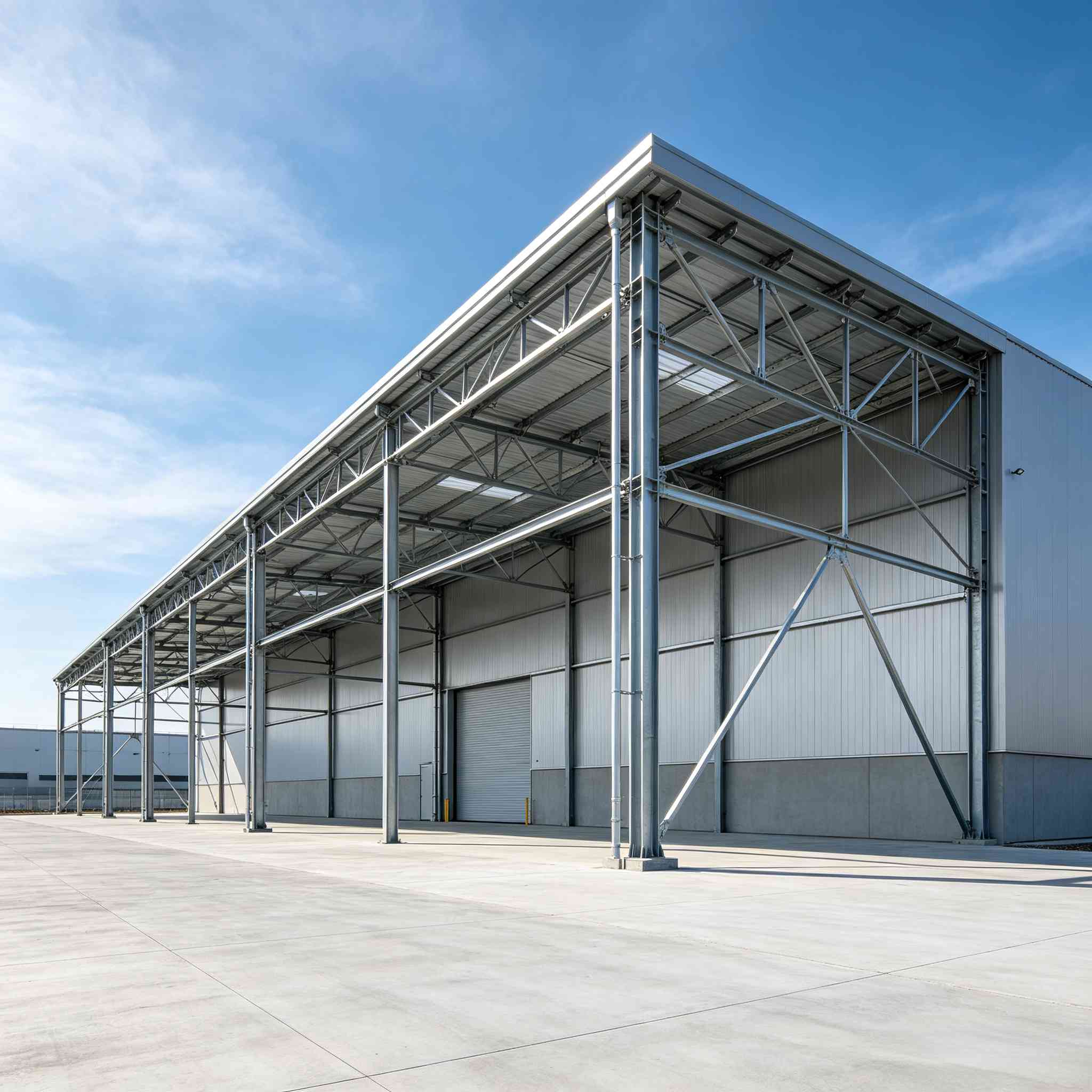 Wide Clear Span Prefab Steel Warehouse Spacious Interior Factory Workshop